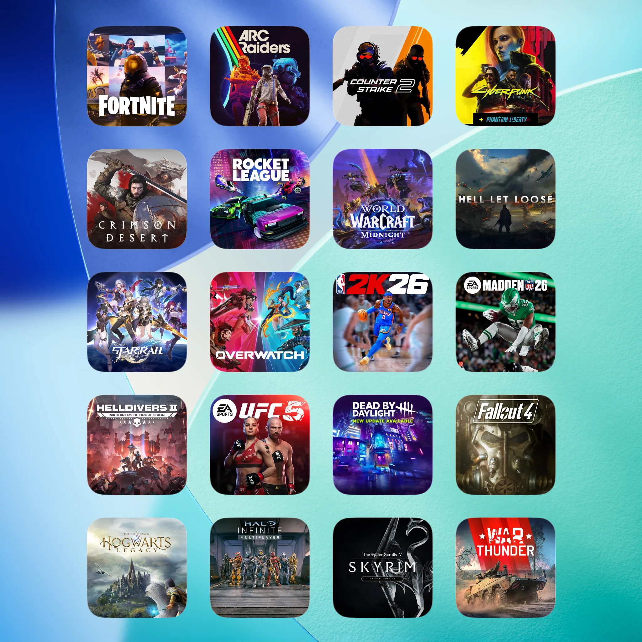 Cuadrícula de marcadores de Lanzamiento Rápido con iconos de juegos